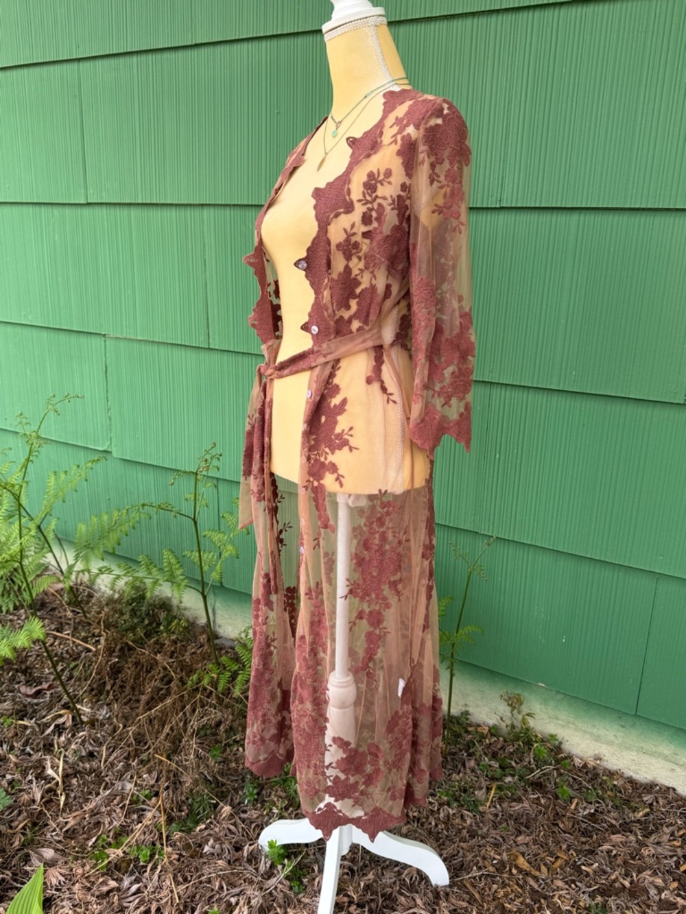 Arnhem Sheer Dusty Rose Lace Maxi Duster Cover-Up - Picture 7 of 15
